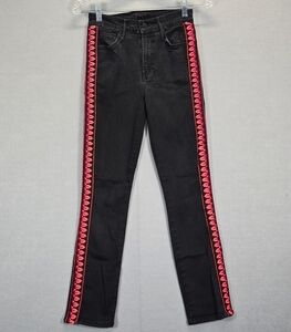 MOTHER The Mid Rise Dazzler‎ Ankle in Up in Flames Size 24  Black